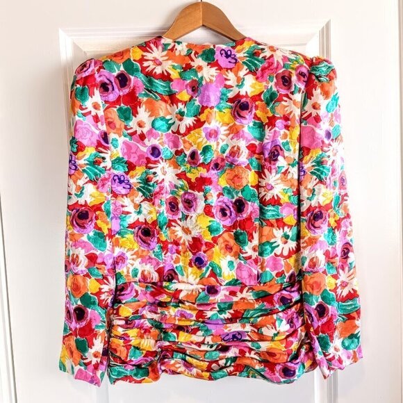 Vintage Richard Warren Floral Silk Jacquard Pleated Peplum Jacket - Picture 2 of 4